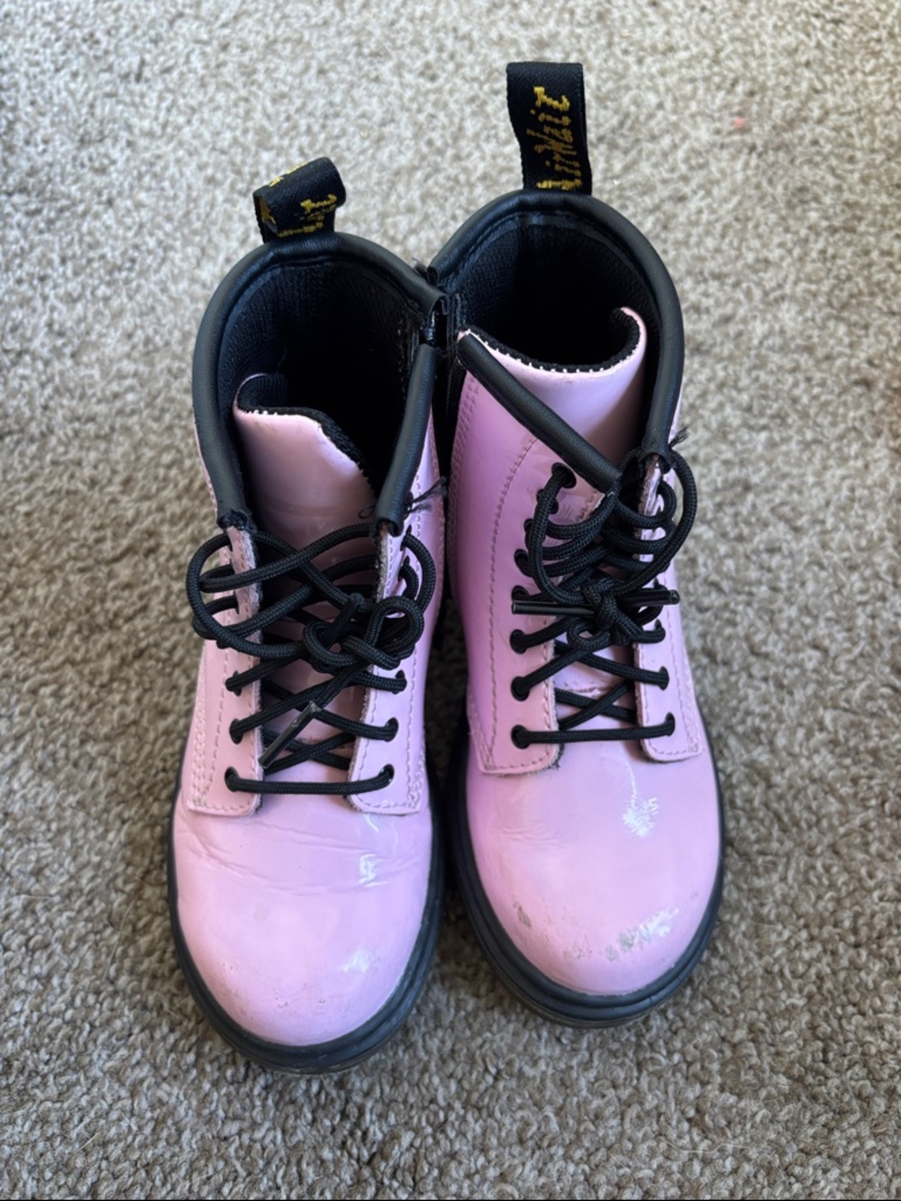 Dr Martens Airwear Kids Pink Lace-Up Combat Boots - Black Trim